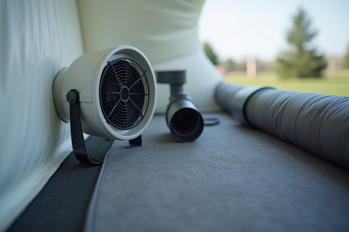 Accessoires de confort pour tente gonflable : ventilateur, climatisation et tapis d'entrée