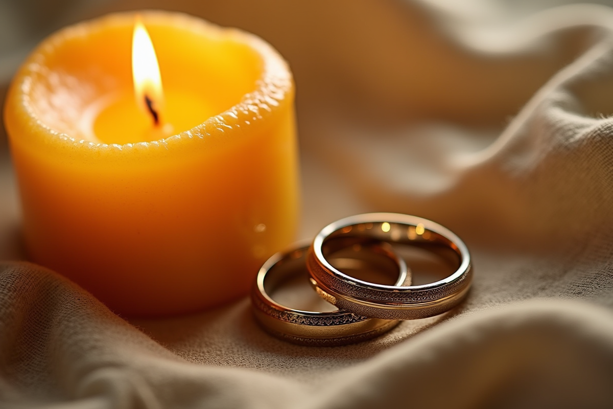 Anneaux de mariage entrelacés avec cire d