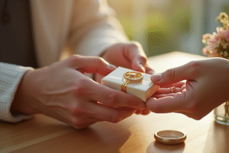 Main échangeant des cadeaux d anniversaire de mariage