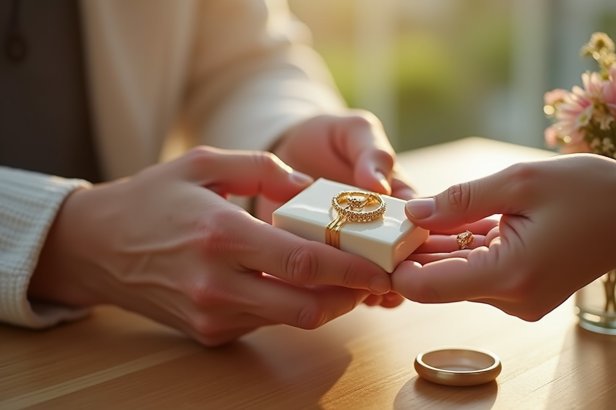 Main échangeant des cadeaux d anniversaire de mariage