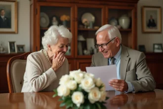 Couple âgé en scène émouvante à table élégante