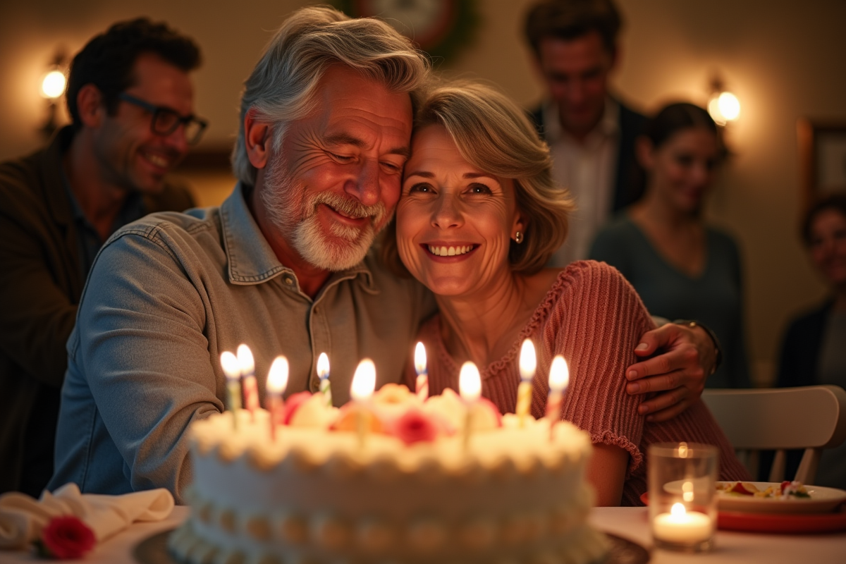 Couple heureux entouré de famille lors d