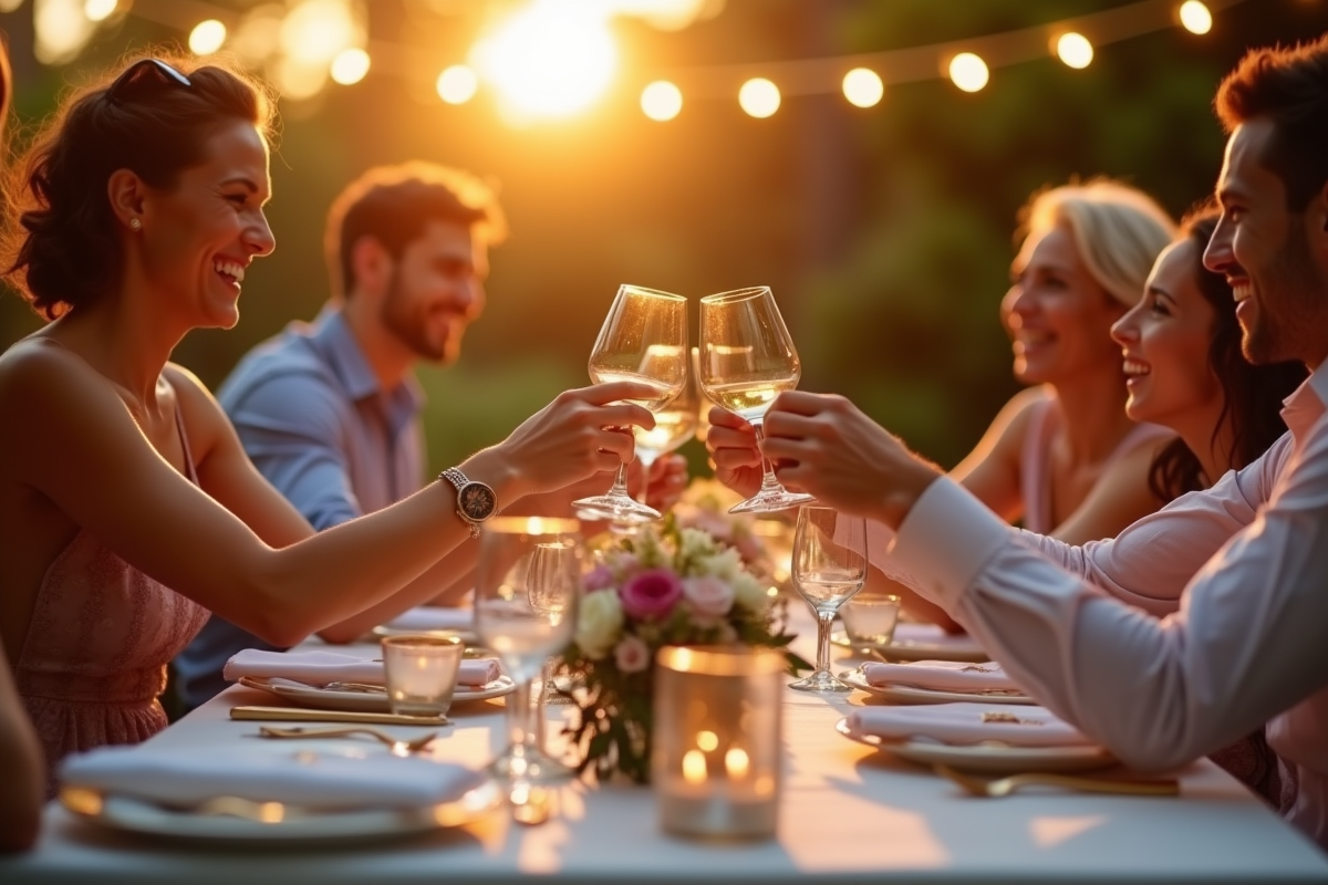 Table d'anniversaire de mariage élégante en extérieur