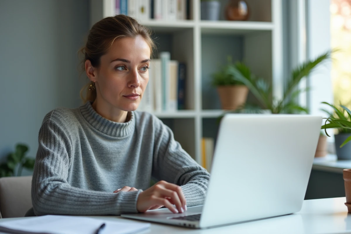 Journaliste travaillant sur un article sensible à son bureau, représentant l'éthique journalistique et le respect de la vie privée